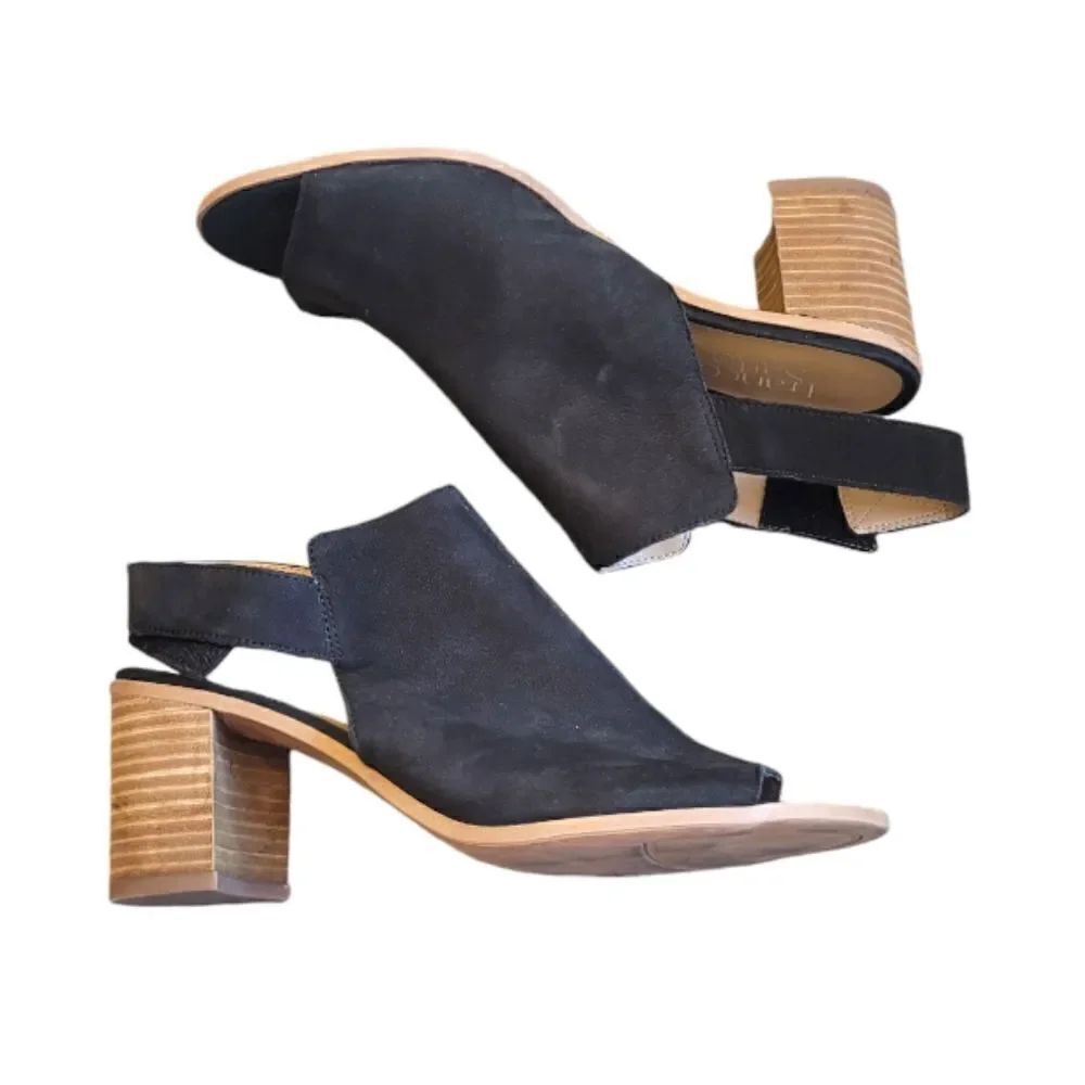 Franco Sarto Black Leather Upper Helix Slingback Heels